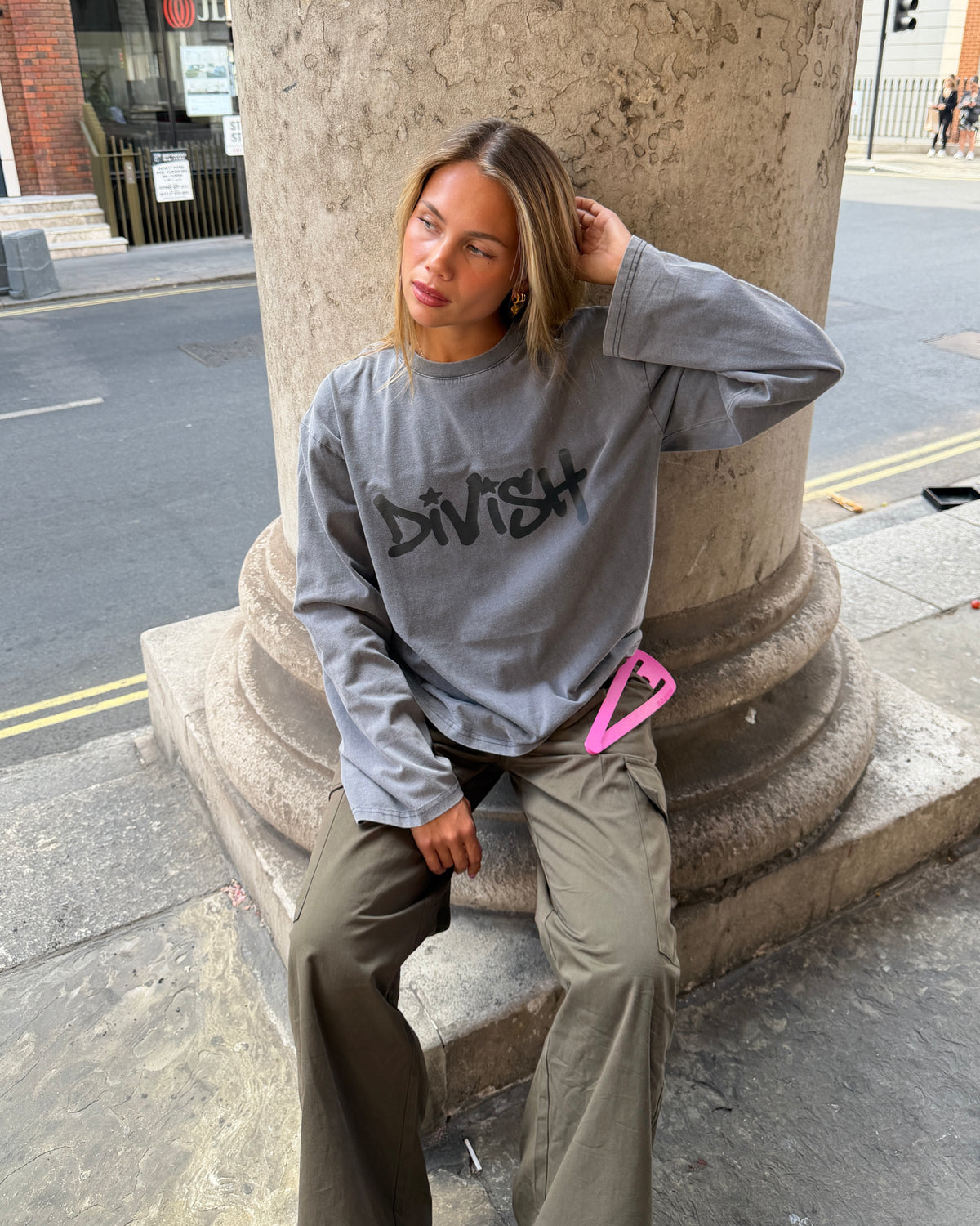 DUA TEE LANGÆRMET - GREY - Dinvintageshop