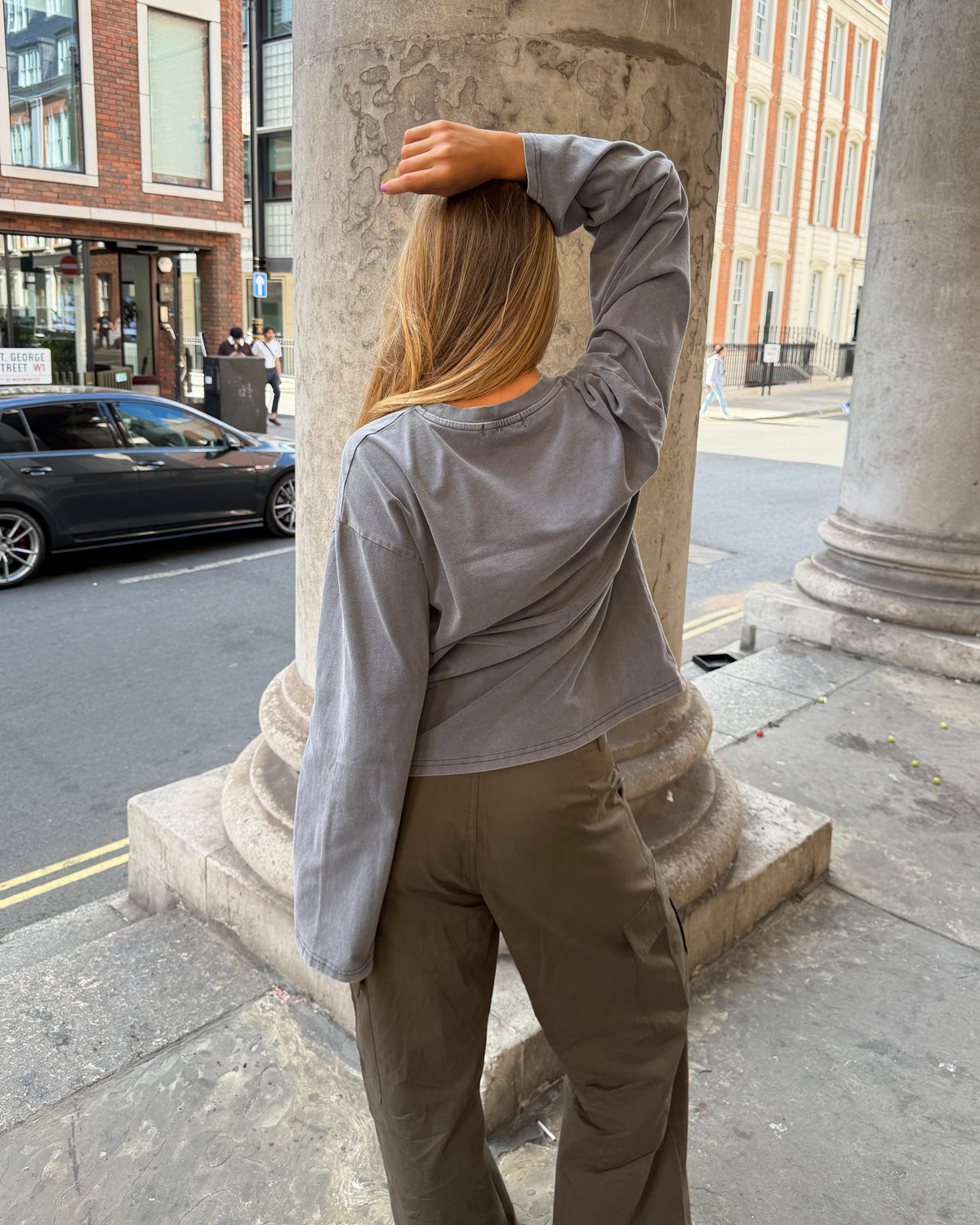 DUA TEE LANGÆRMET - GREY - Dinvintageshop