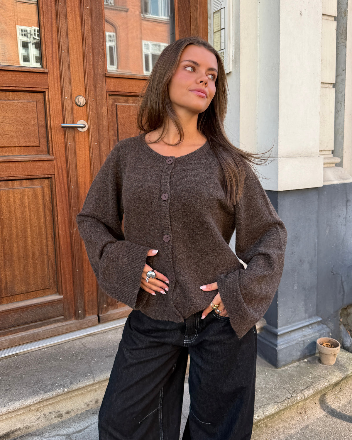 SADIE CARDIGAN - DARK BROWN - Dinvintageshop