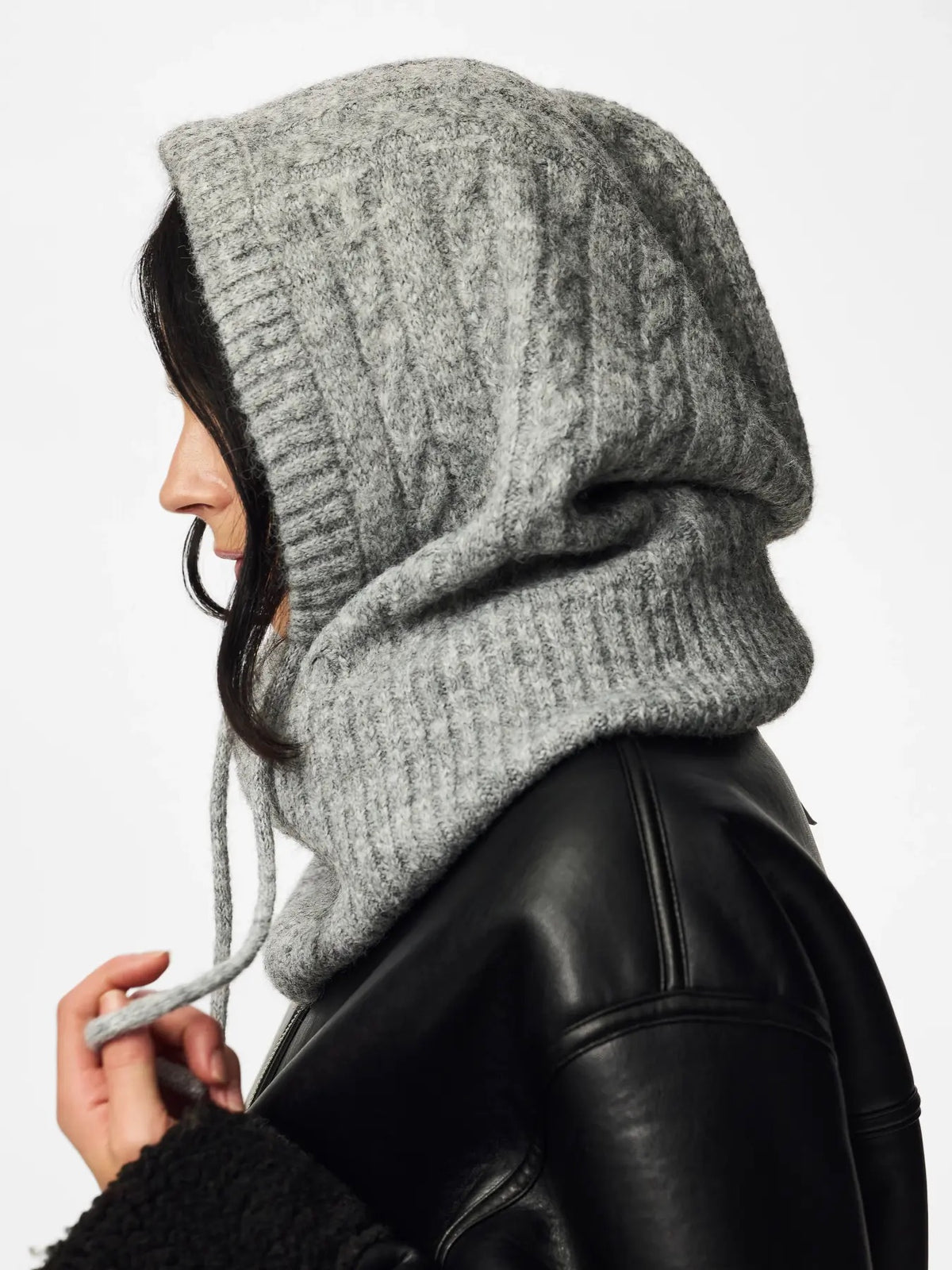 NAMBI CABLE BALACLAVA - LIGHT GREY MELANGE - Dinvintageshop