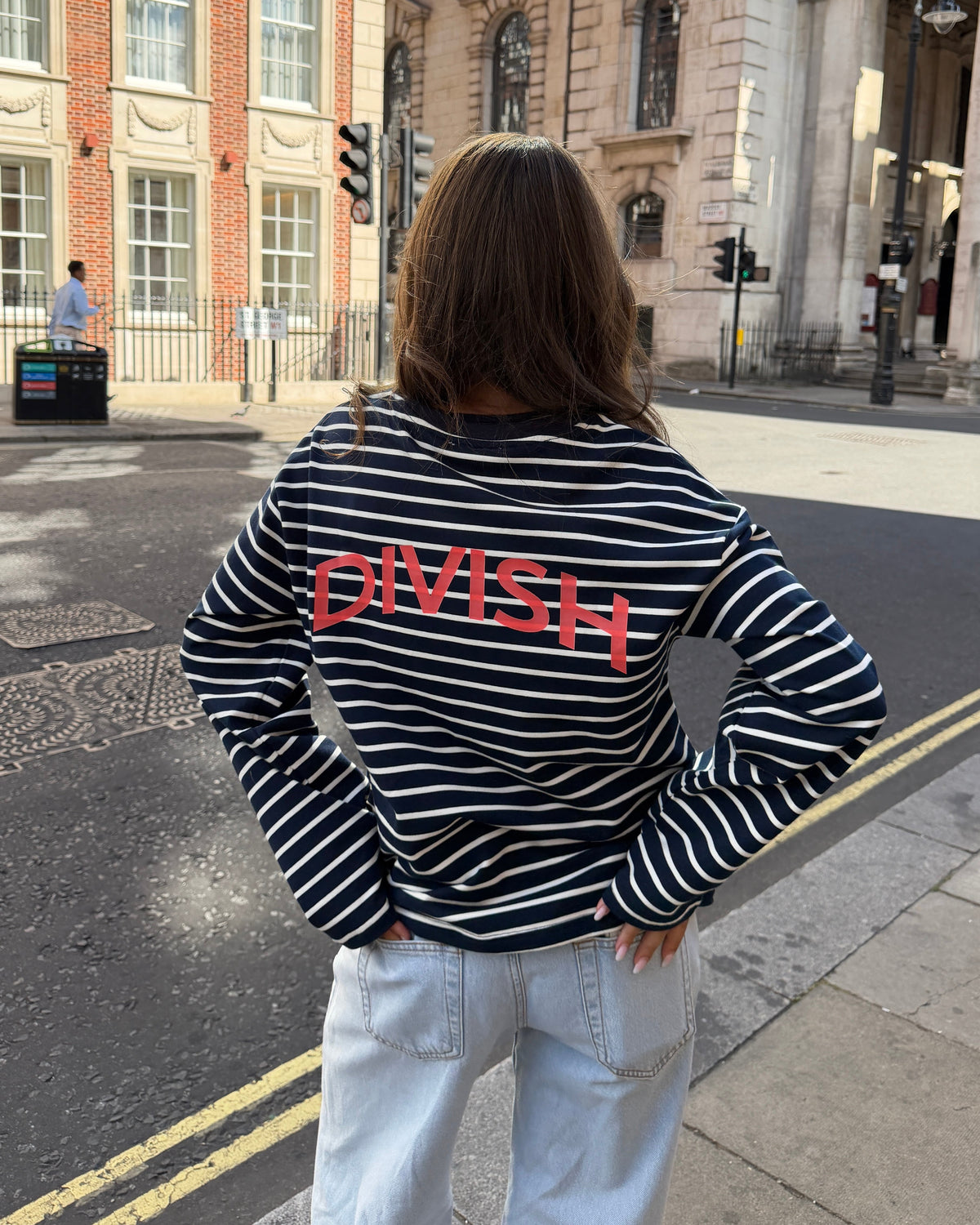 DINA STRIPE TEE - NAVY/CORAL - Dinvintageshop