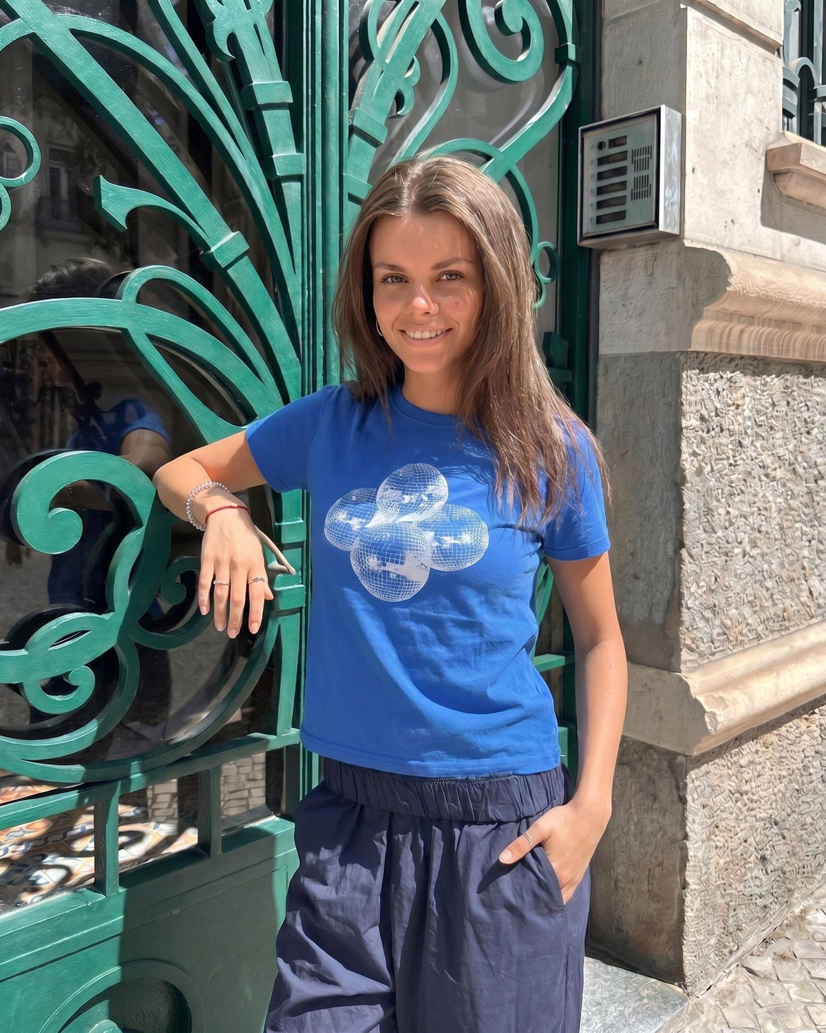 DISCO KUGLE (white), BABY TEE - BLUE