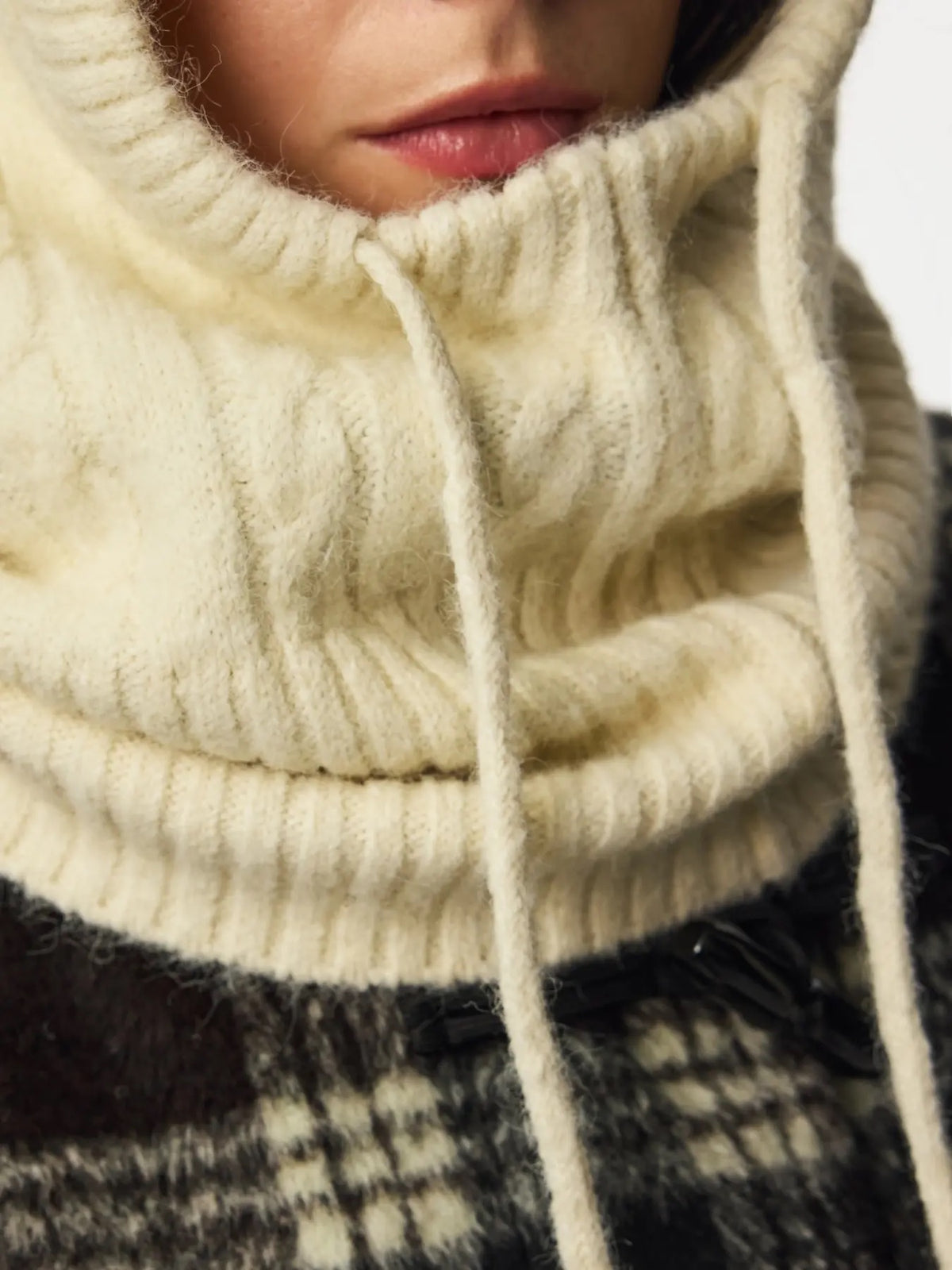 NAMBI CABLE BALACLAVA - WHITECAP GRAY - Dinvintageshop