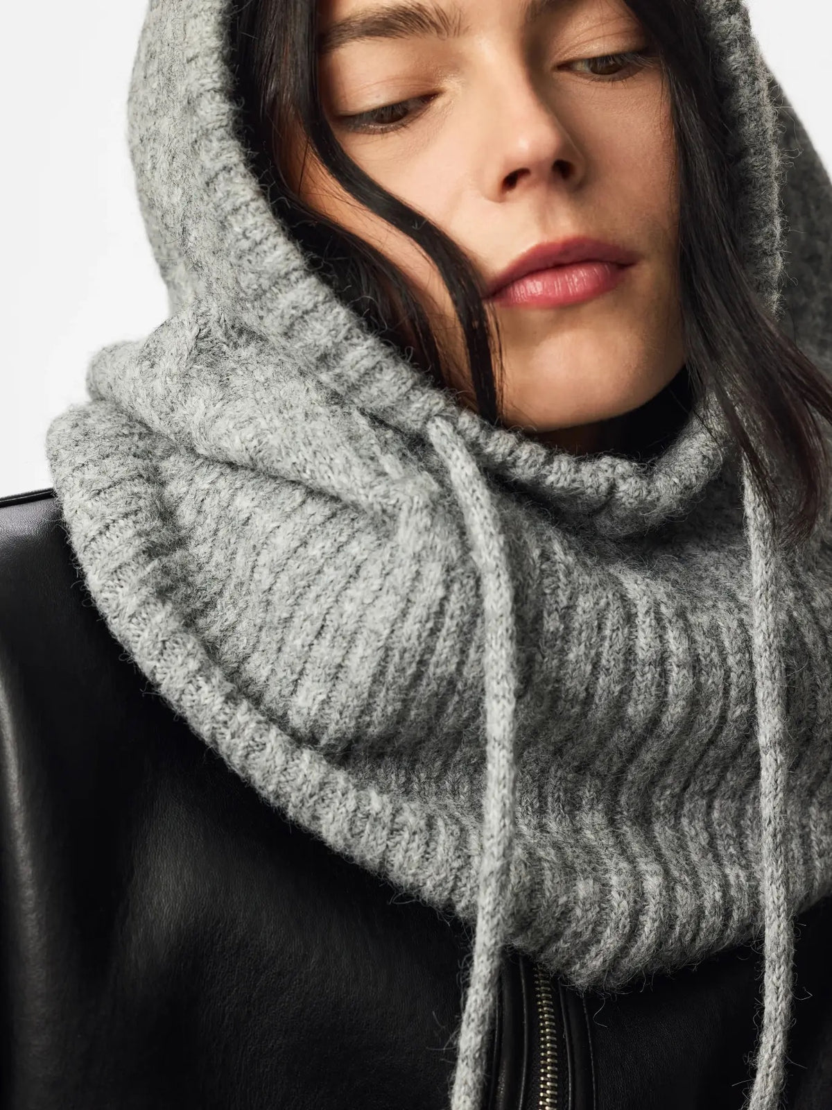 NAMBI CABLE BALACLAVA - LIGHT GREY MELANGE - Dinvintageshop