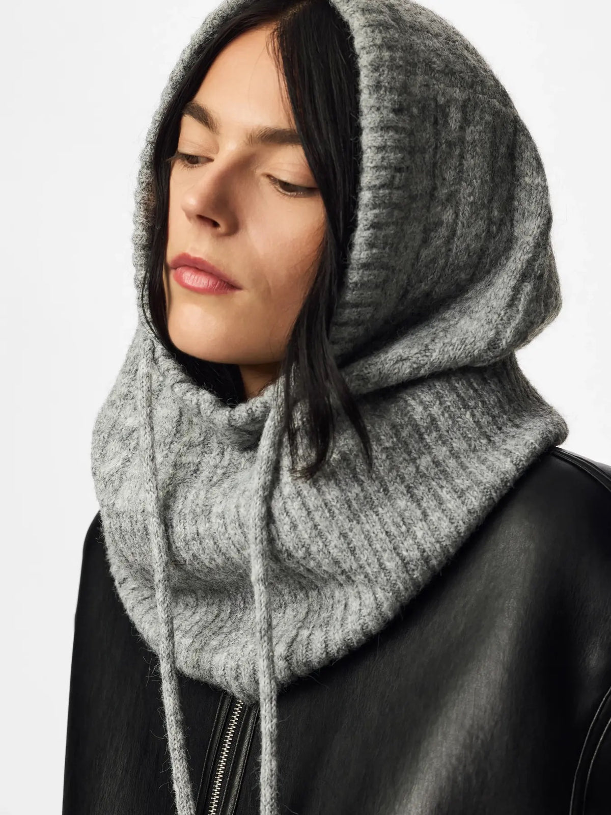 NAMBI CABLE BALACLAVA - LIGHT GREY MELANGE - Dinvintageshop