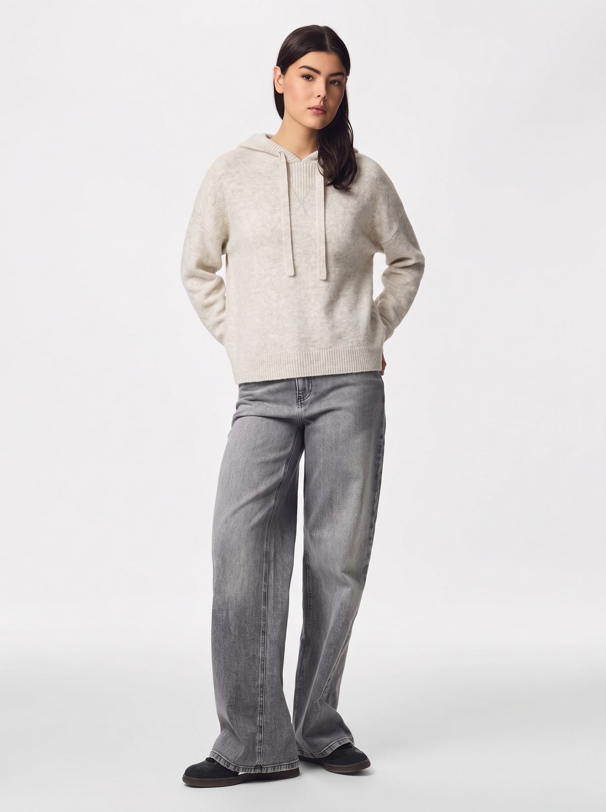 MALOU KNIT HOODIE - BIRCH MELANGE - Dinvintageshop