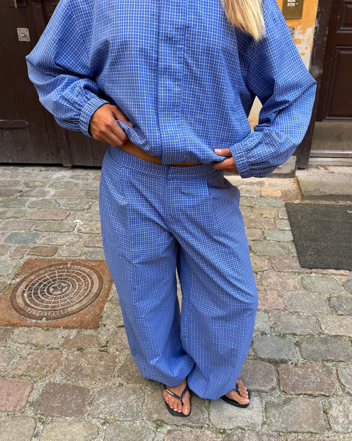 JULIA BALLOON PANTS - BLUE CHECK
