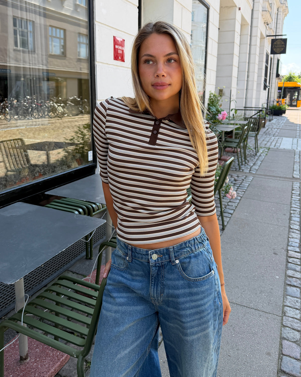 SILJE 3/4 POLO TOP - BROWN MIX